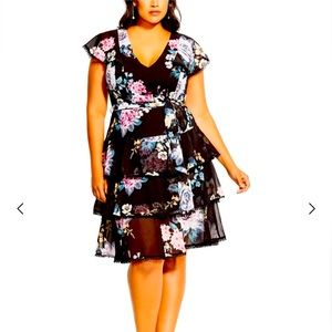 City Chic XL Size 22 Tiered Ruffle Floral Chiffon Party Dress NWOT